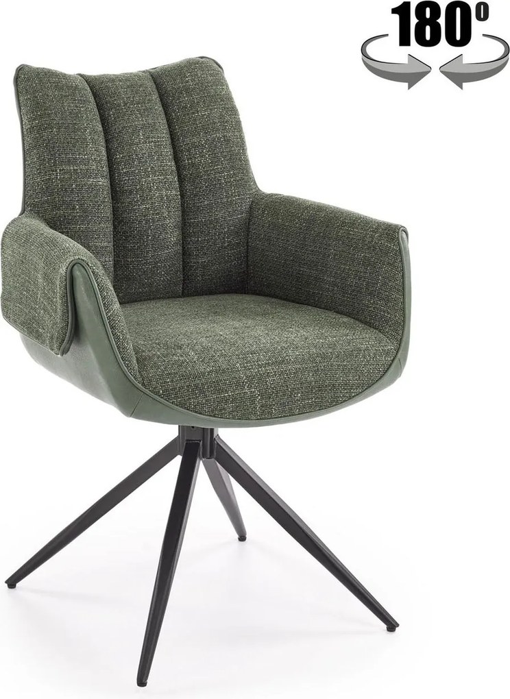 Sedia K579 in tessuto ed ecopelle verde – 65×64×87 cm