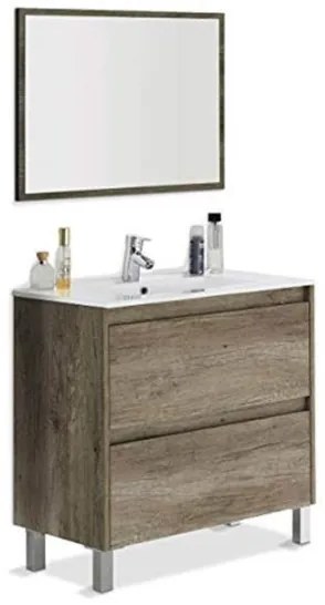 Mobile bagno 80 cm con lavabo e specchio rovere - Dakota 94611