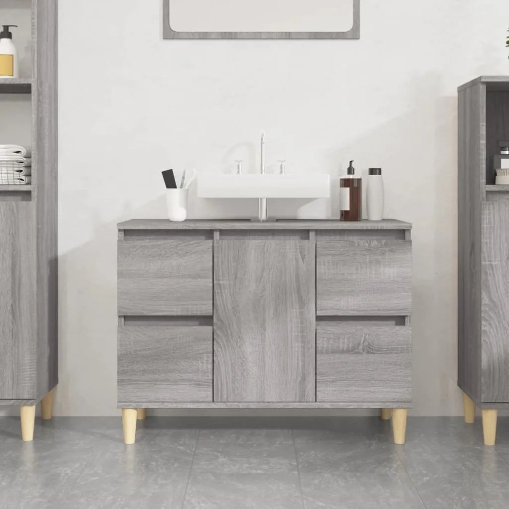Mobile Lavabo Grigio Sonoma 80x33x60 Cm İn Legno Multistrato /