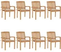 Sedie da Giardino Impilabili 8 pz con Cuscini Massello di Teak 3073243