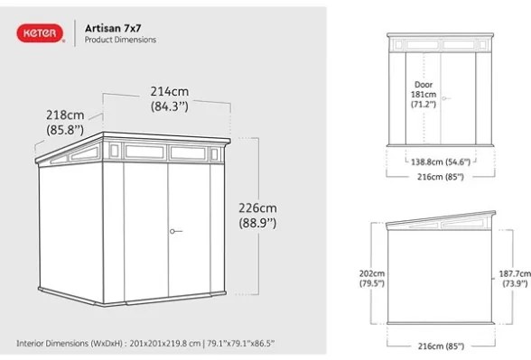 Casetta Da Giardino In Resina 214x218x226H Cm Artisan 7x7 Grigio Keter