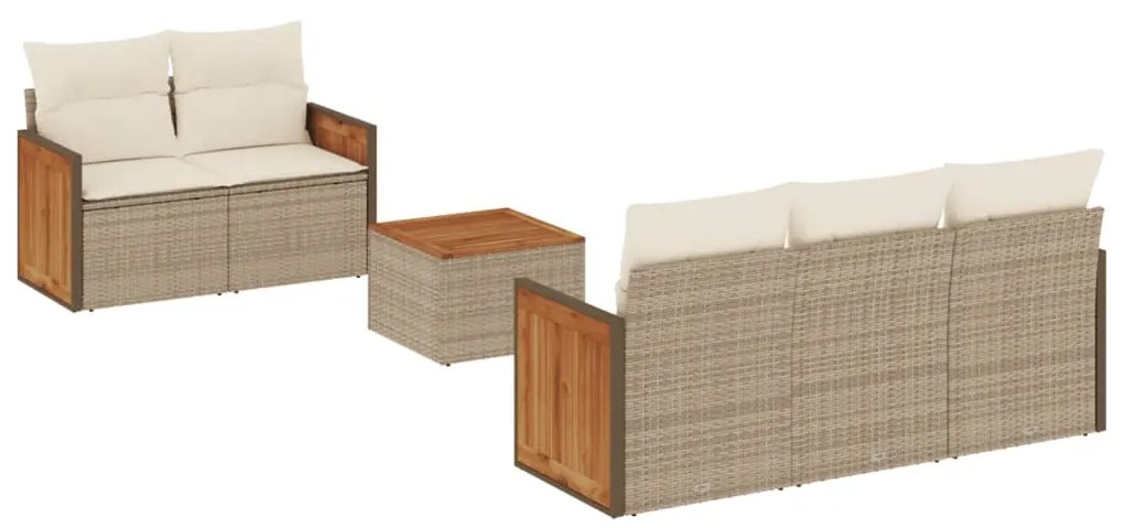 Set Divano da Giardino 6 pz con Cuscini Beige in Polyrattan