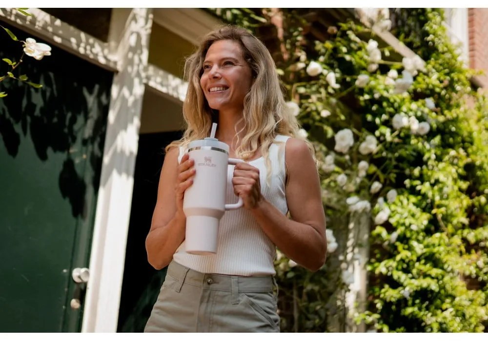 Borraccia termica rosa chiaro in acciaio inox 1,18 l Quencher H2.0 FlowState Tumbler Rose Quartz – Stanley