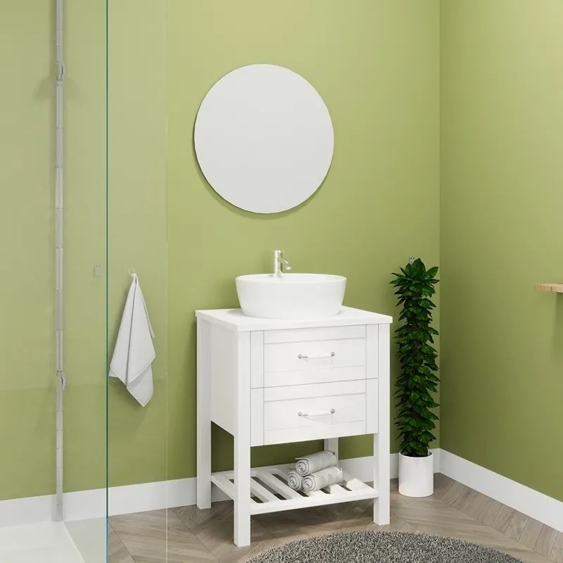 Kamalu - Mobile bagno a terra 60 cm stile classico bianco opaco | LAC-THALASSA-60