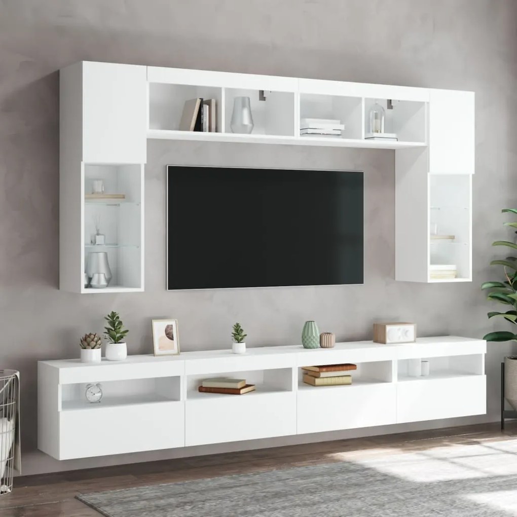Set mobili tv a muro 8 pz con luci led bianco
