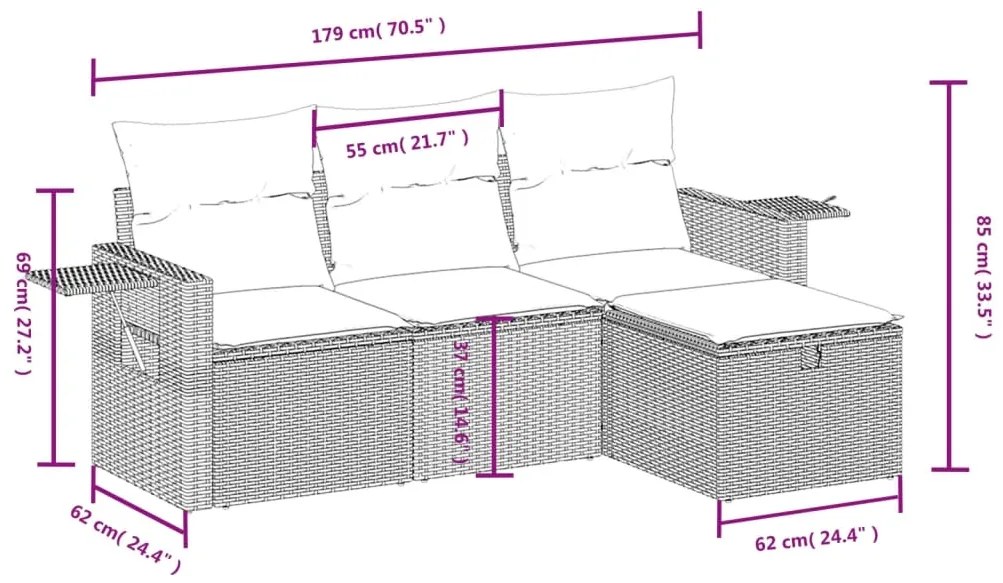 Set Divani da Giardino 4 pz con Cuscini in Polyrattan Grigio