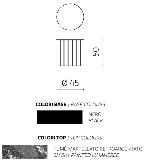 Tavolino tondo D45 cm con base in metallo Nero e piano in vetro martellato Fumč MUTE