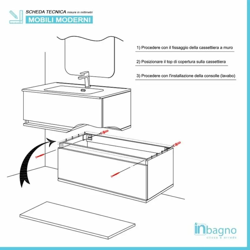 Mobile bagno sospeso grigio pastello 90x47 cm con specchio e ceramica inclusi