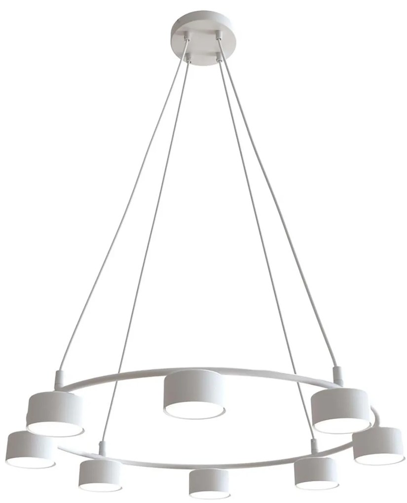 Lampadario Moderno 8 Luci Odin In Acciaio Bianco Ad Anello E Cilindri