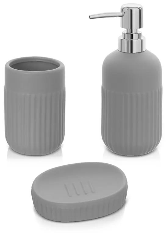 Accessori bagno da appoggio in set 3 pezzi in ceramica colore grigio Cup