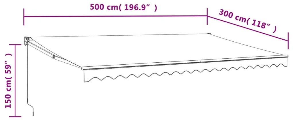 Tenda da Sole Retrattile Antracite 5x3 m in Tessuto e Alluminio