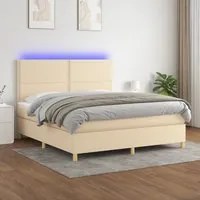 Letto a Molle con Materasso e LED Crema 160x200 cm in Tessuto 3135370