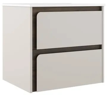 Mobile da bagno sospeso sotto lavabo L 60 x H 55 x P 45 cm bianco e noce laccato opaco, 2 cassetti VISOBATH Indico