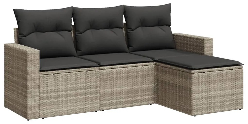 Set divano da giardino 4pz con cuscini grigio chiaro polyrattan