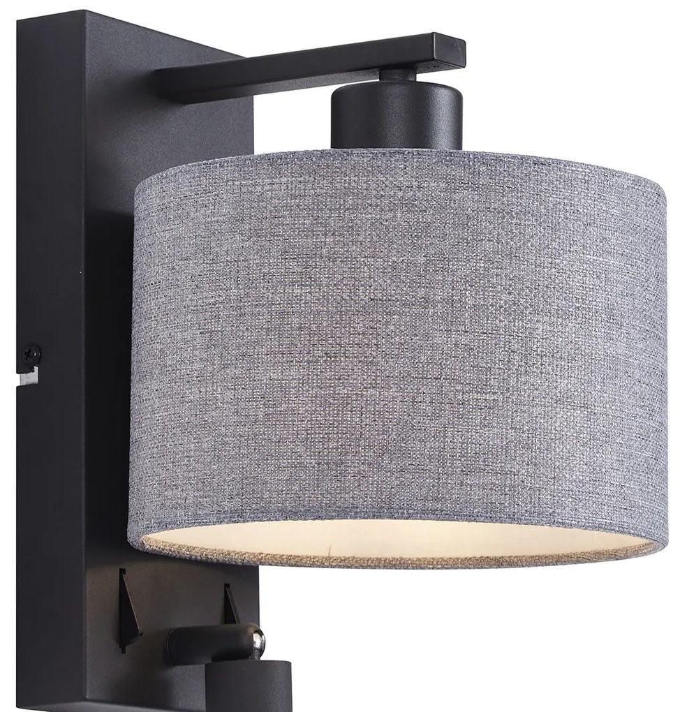 Applique da parete moderna nera con rotondo grigio e lampada da lettura - Puglia