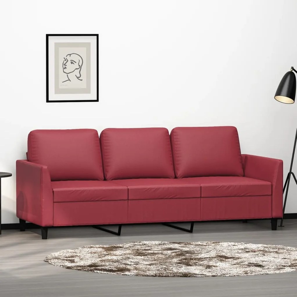 Divano A 3 Posti Rosso Vino 180 Cm İn Similpelle /