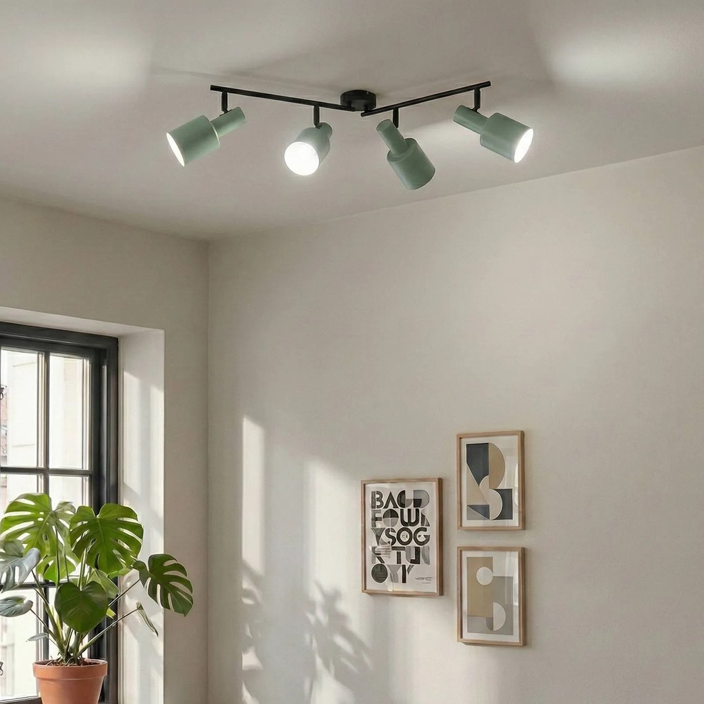 Lindby fatto da soffitto Ovelia, verde, 80 cm, a 4 luci, E27 Ovelia Lindby, dimmerabile, Nero, Soggiorno / Sala da pranzo, Metallo, Moderno, Faretto