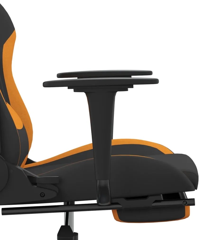 Sedia da Gaming Massaggi e Poggiapiedi Tessuto Nero e Arancione