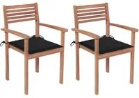 Sedie da Giardino 2 pz con Cuscini Neri Massello di Teak cod mxl 73735