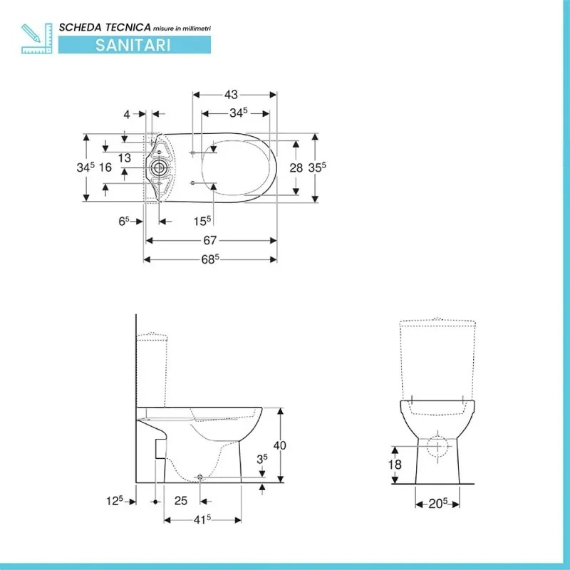 Vaso monoblocco con scarico a parete e sedile termoindurente con chiusura standard – Selnova