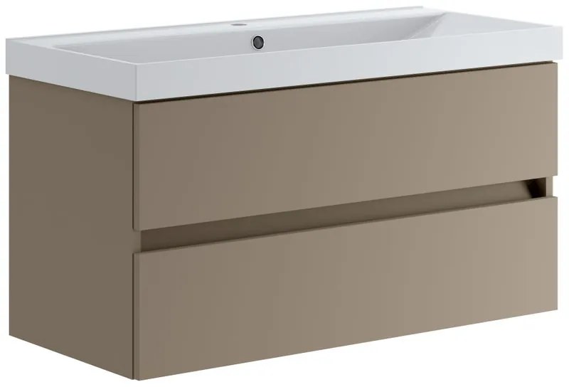 Mobile sottolavabo e lavabo Kora laccato opaco nocciola L 99.5 x H 50 x P 45.5 cm 1 vasca 2 cassetti