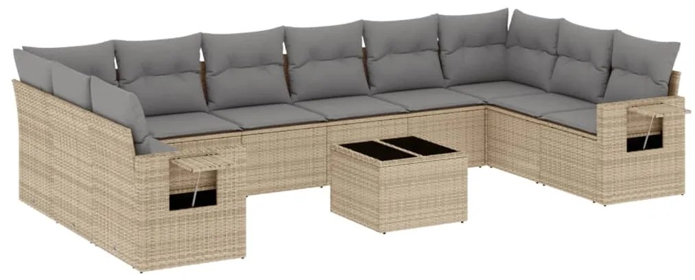 Set divani da giardino 11 pz con cuscini beige in polyrattan