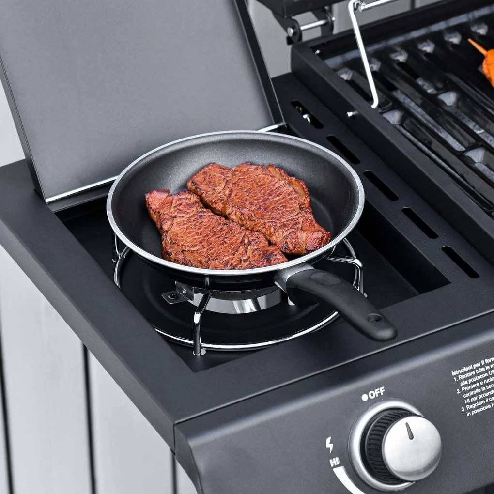 Barbecue a Gas GPL 7 Fuochi 135x50x100 cm con Fornello Laterale Nero...