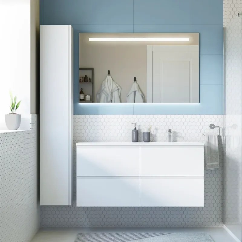 Mobile sottolavabo e lavabo Neo bianco L 120 x H 32 x P 48 cm 1 vasca 2 cassetti