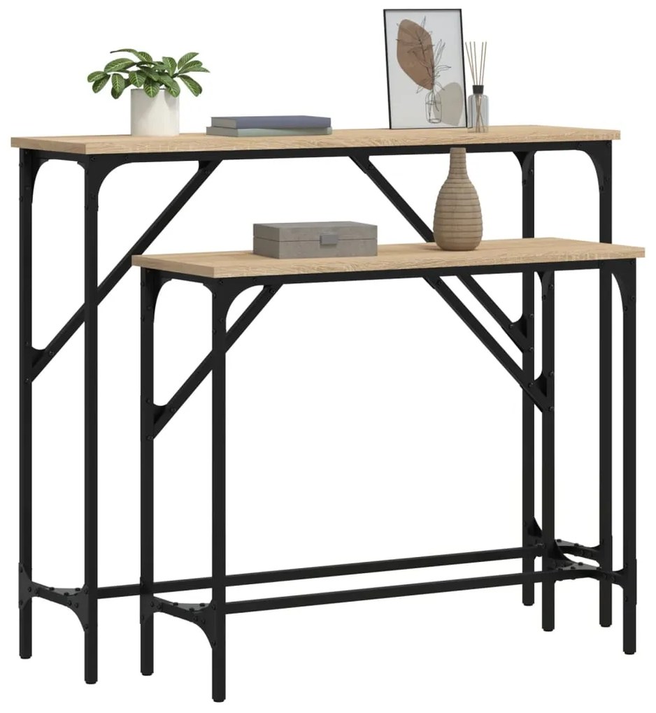 Tavolini consolle 2 pz rovere sonoma in legno multistrato