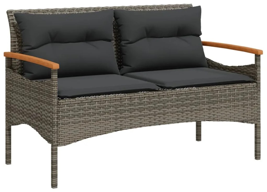 Panchina giardino con cuscini 116x62,5x74 cm grigia polyrattan