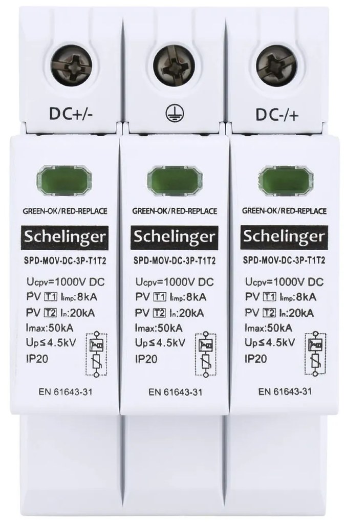 Scaricatore di Sovratensione classe B + C T1 + T2 (1 + 2) 3P 1000V DC