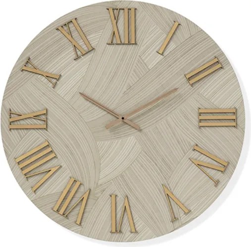 Orologio rotondo D60 cm in legno rivestito con parato e dettagli Rame ADAK