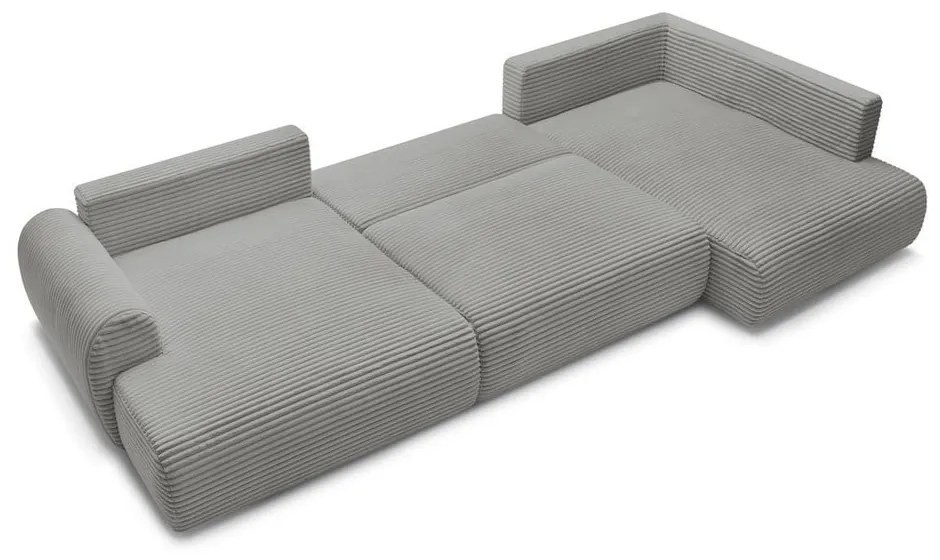 Divano angolare grigio scuro allungabile/con contenitore (con penisola a destra/a U) con rivestimento in velluto a coste Lucien – Bobochic Paris