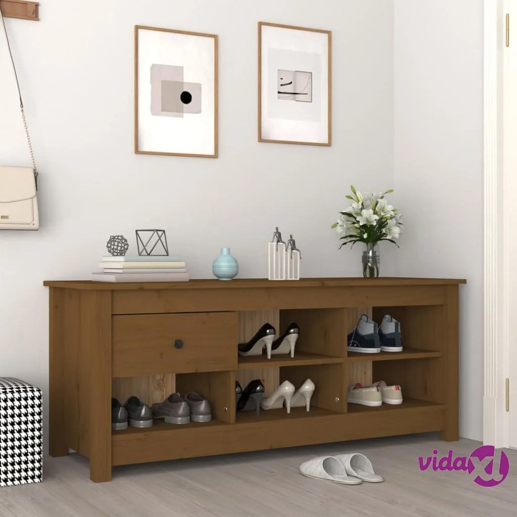 vidaXL Scarpiera Miele 110x38x45,5 cm in Legno Massello di Pino
