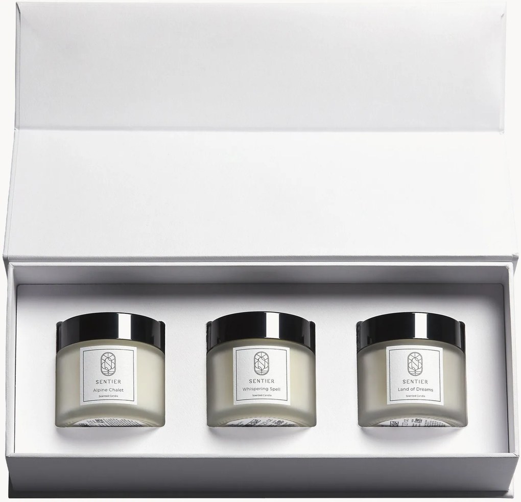 Set di 3 candele Whimsical (Alpine Chalet & Whispering Spell & Land of Dreams)