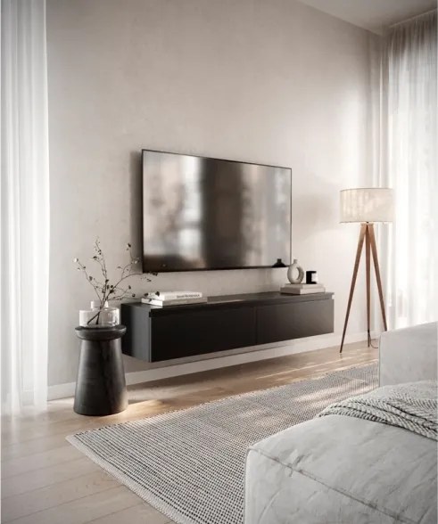 Mobile TV Sospeso 150 cm 2 Ante A Ribalta Nero Opaco Lume