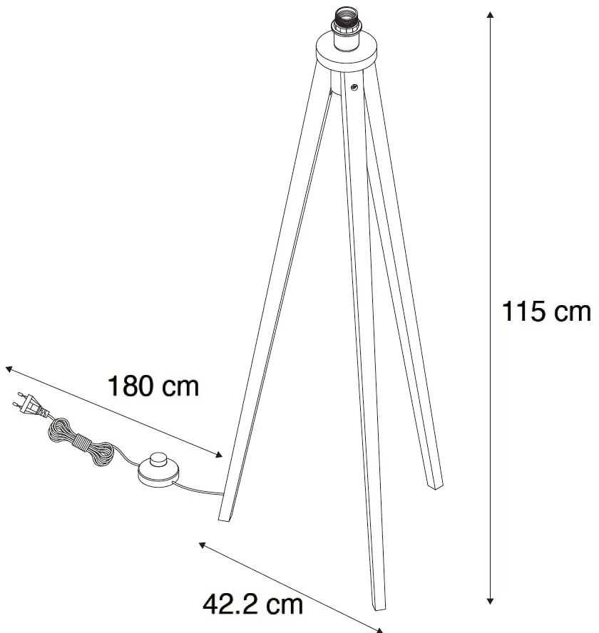 Lampada da terra rustica a treppiede in legno di noce - Tripod Classic