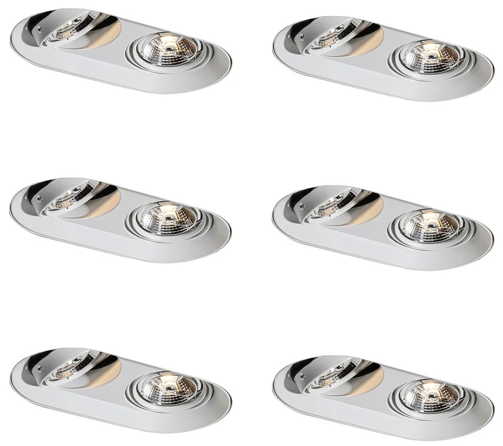 Set di 6 faretti da incasso arrotondati bianchi GU10 70mm 2-luci - Hubs