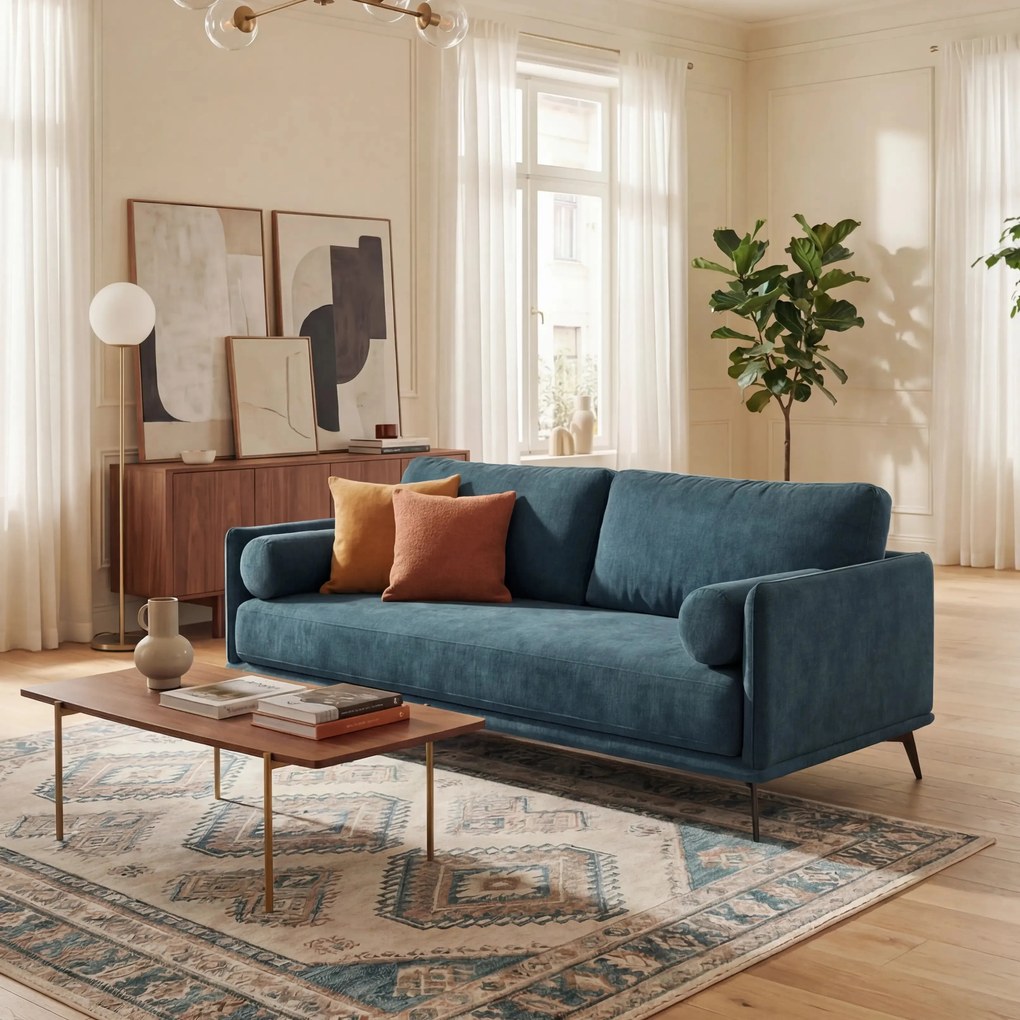 Basalto Divano lineare 2 o 3 posti con seduta unica e base in metallo in tessuto smacchiabile T31