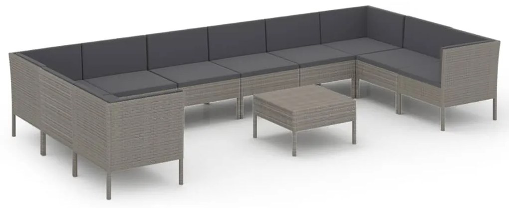 Set divani da giardino 11 pz con cuscini in polyrattan grigio