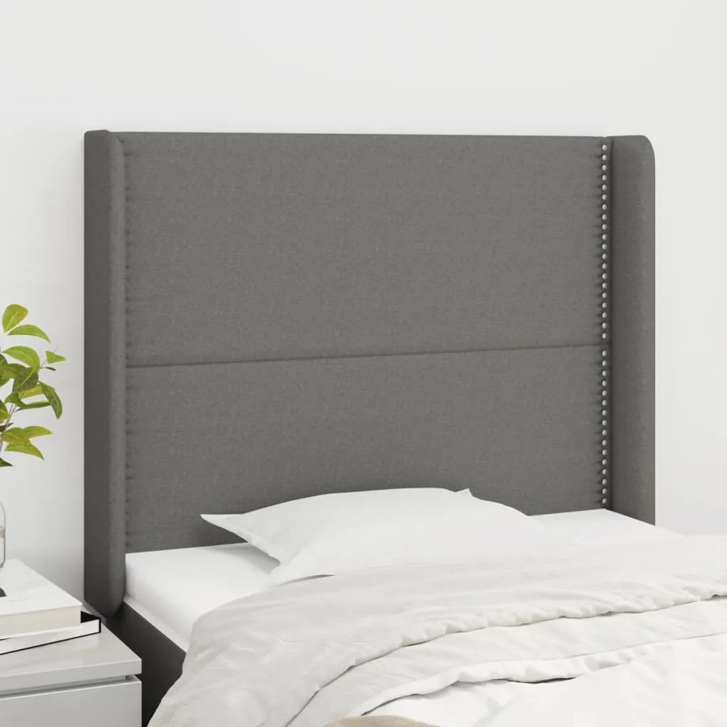 Testiera Ad Orecchio Grigio Scuro 83x16x118/128 Cm İn Tessuto /