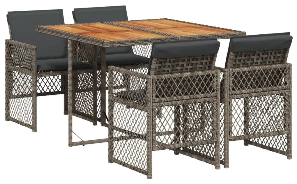 Set da pranzo da giardino 5 pz con cuscini in polyrattan grigio