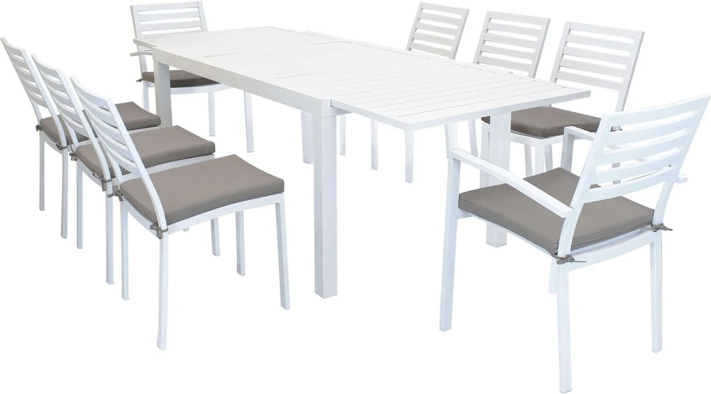 DEXTER - set tavolo in alluminio cm 160/240 x 90 x 75 h con 6 sedie e 2 poltrone Dexter