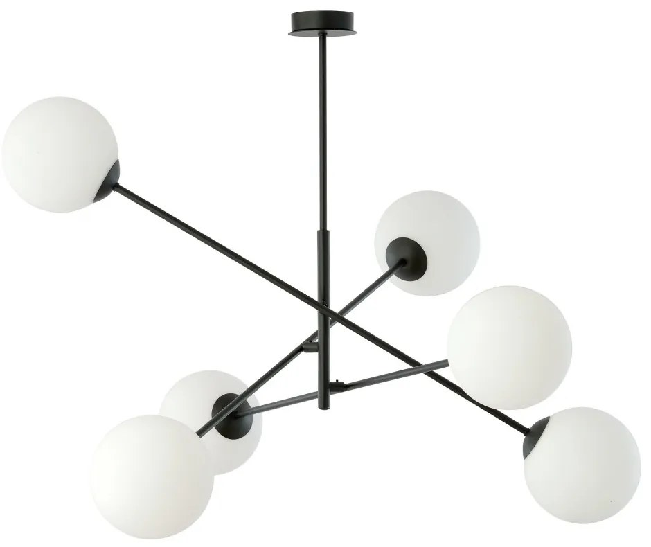 Lampadario da Soffitto in Acciaio e Vetro LINEAR 6 Nero 6xE14 Colore delle Sfere Bianco