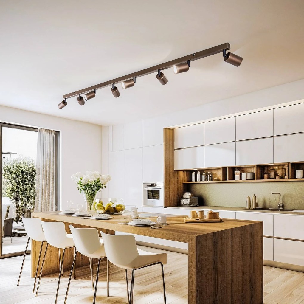 TK Lighting Faretto da soffitto Top, regolabile, marrone, lineare a 8 luci