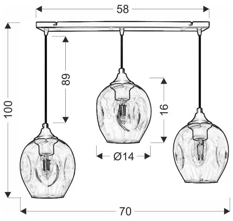 Lampada a sospensione nera con paralume in vetro 14x70 cm Aspa - Candellux Lighting
