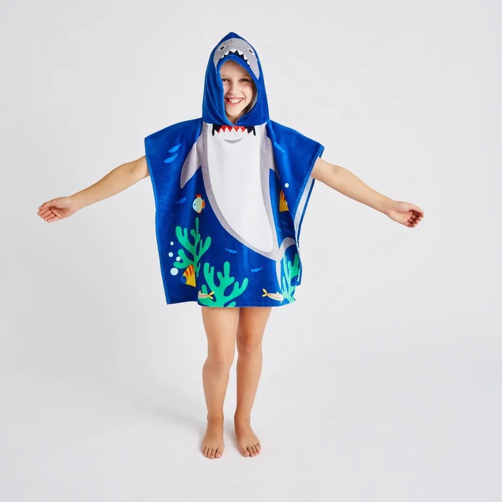 Poncho bambino in cotone blu Shark - Catherine Lansfield