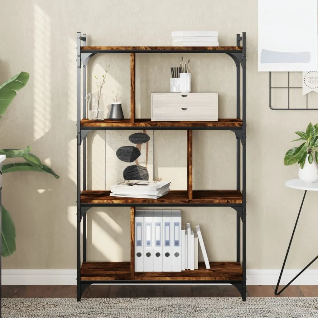 Libreria rovere fumo 4 ripiani 76x32x123 cm legno multistrato