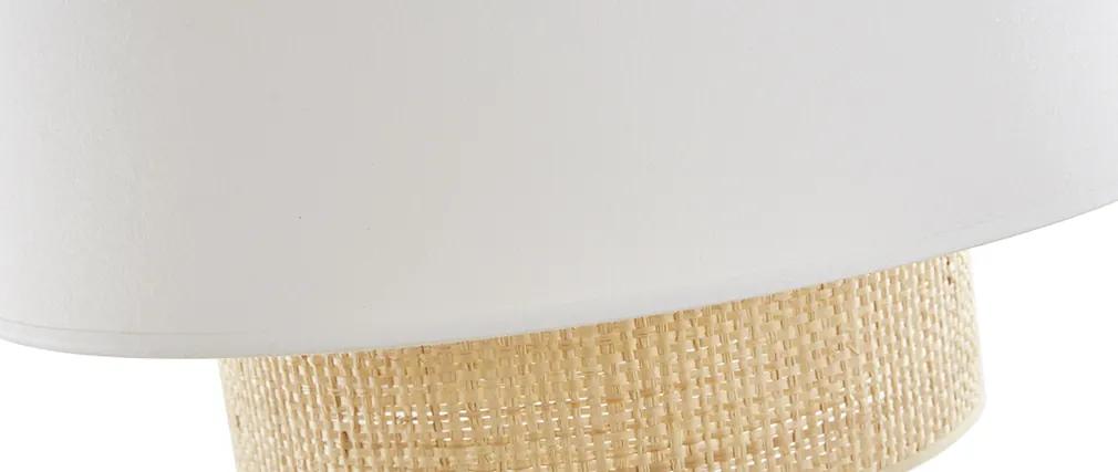 Lampada a sospensione design bi-materiale in fibra di rafia e cotone bianco D40 cm JUME