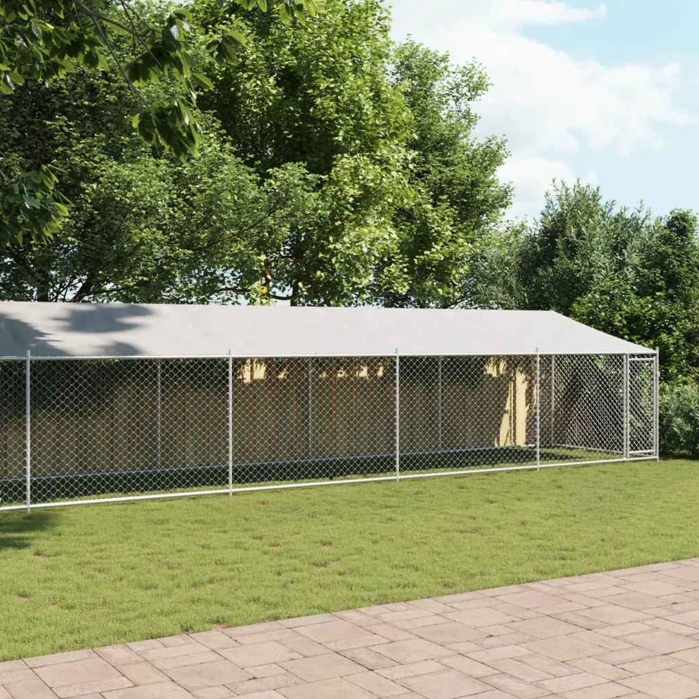 Gabbia cani con tetto e porta grigia 12x2x2 m acciaio zincato